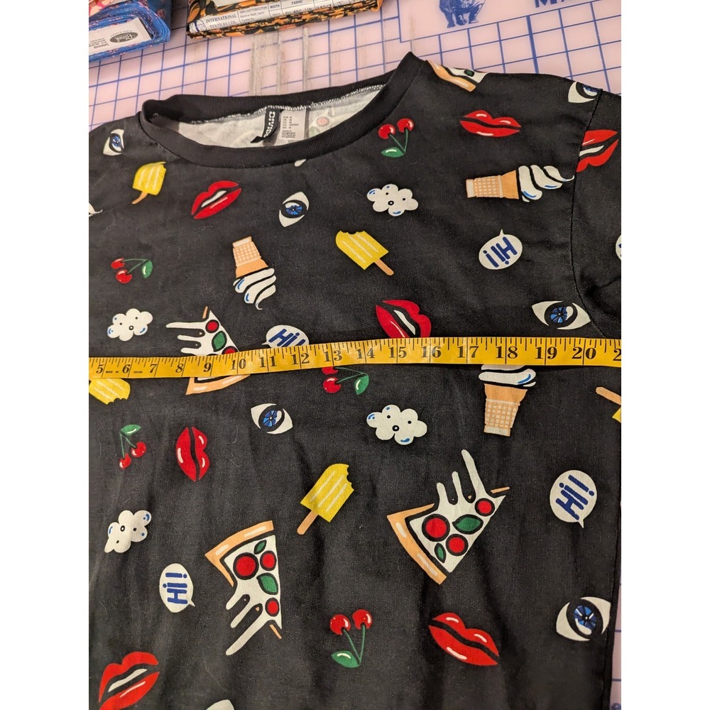 Divided‎ H&M Sweatshirt Top Size M Long Sleeve Crew Neck Cotton Pizza Ice Cream - Picture 9 of 10